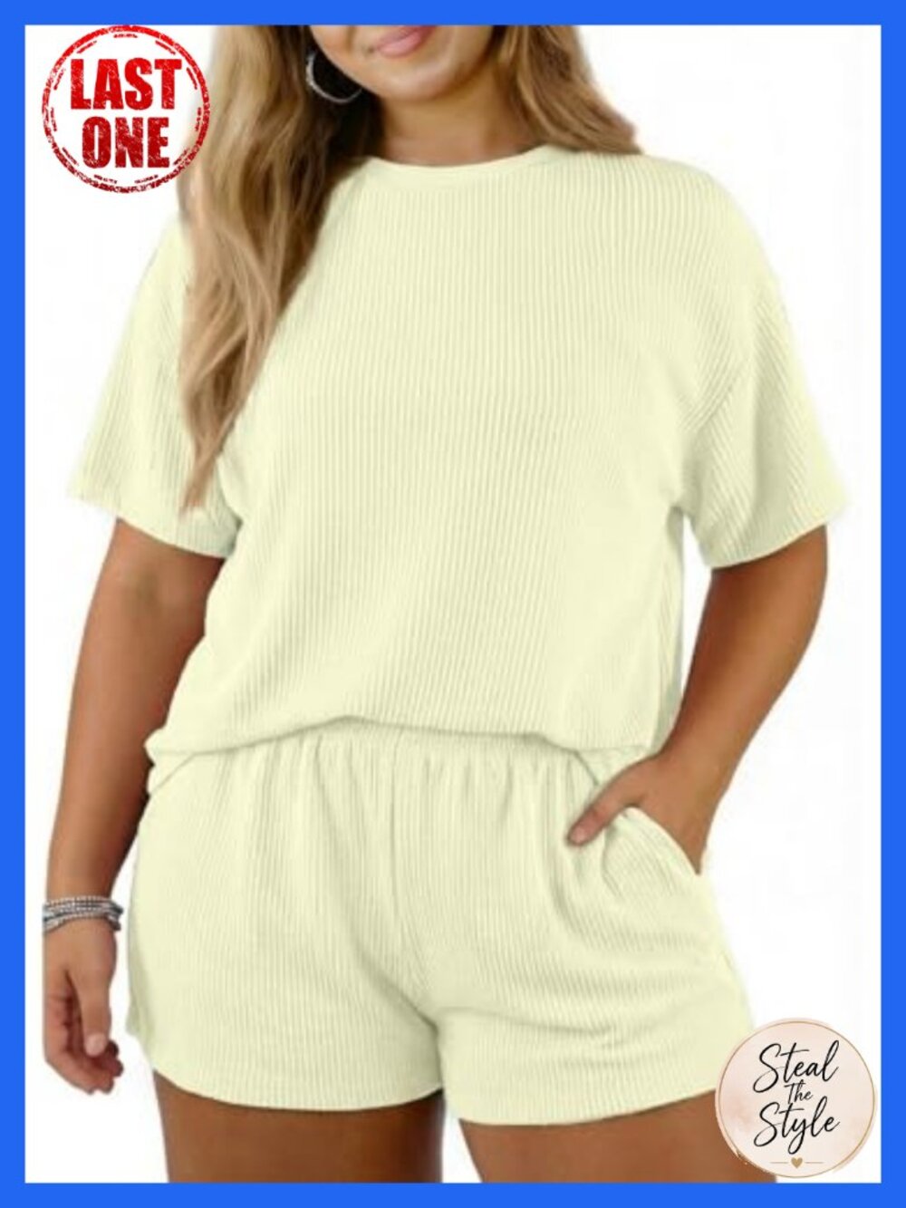 Plus Size Two Piece Lounge Set Short Sleeve Top High Waisted Shorts Pajamas